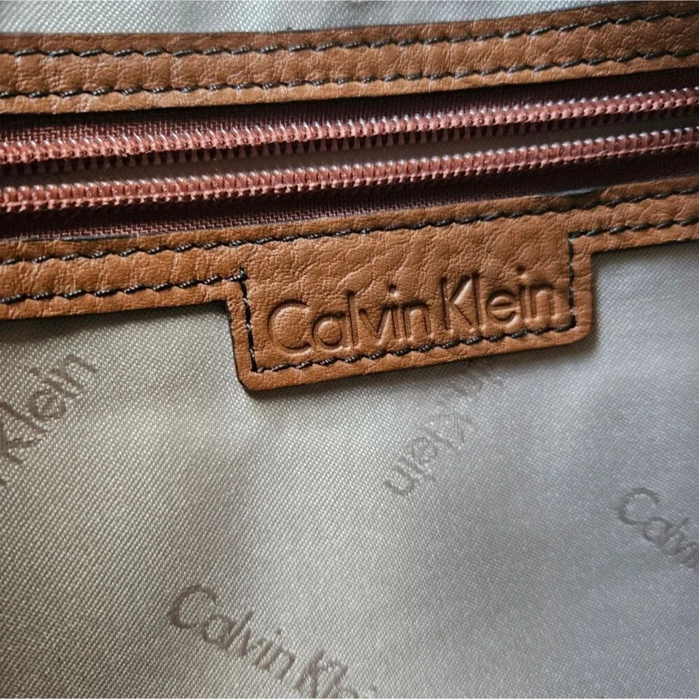 Calvin Klein‎ Brown Pebbled Leather Padlock Hobo Small Shoulder Tote Bag